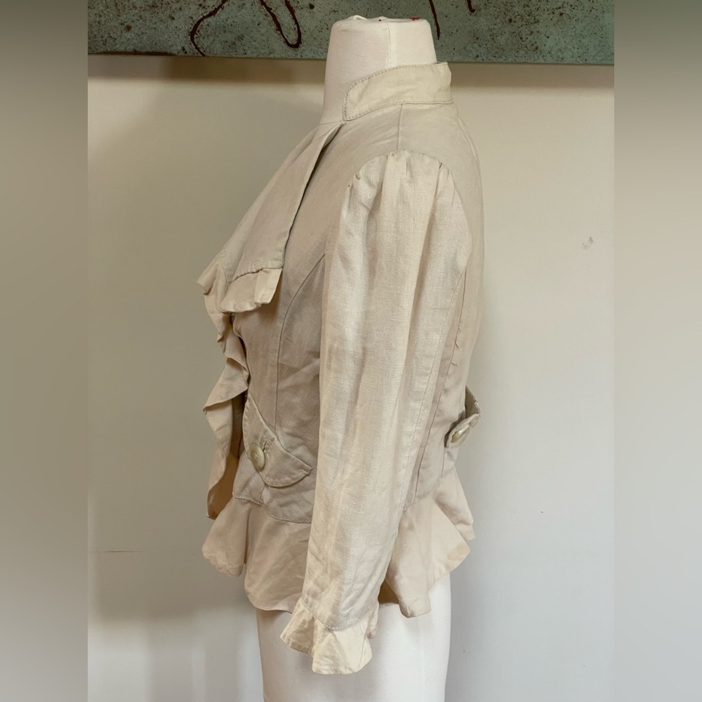 Anthropologie Linen Peplum Ruffled Jacket Cream - Picture 3 of 8